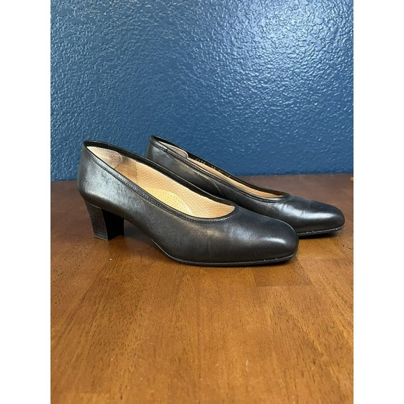 VALLEVERDE Women's High Heels Italian Leather Sara Soft Black Sz 40 Vintage - Picture 1 of 7